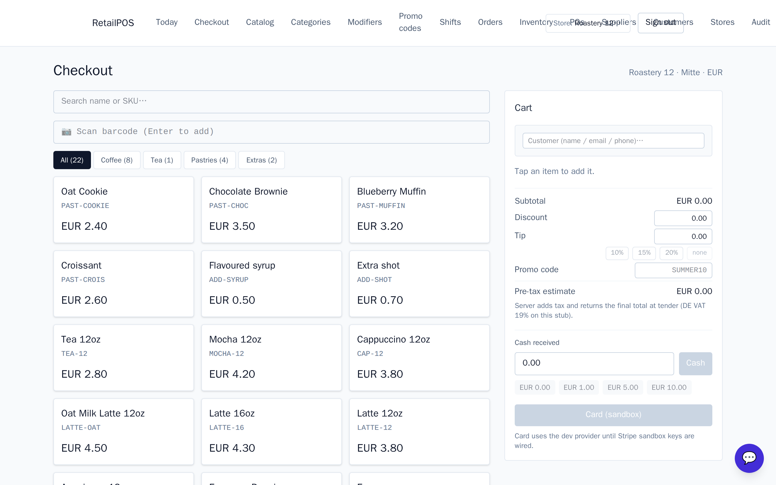 The checkout screen with a sale in progress